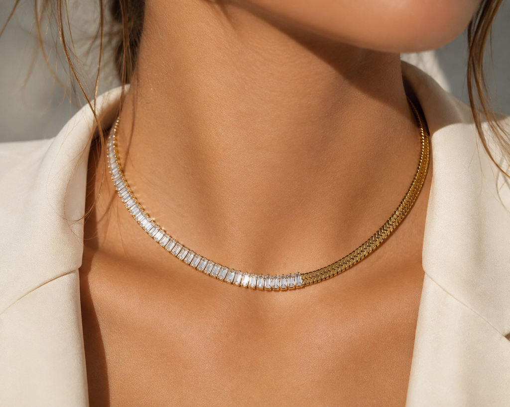 Half Crystal Snake Necklace