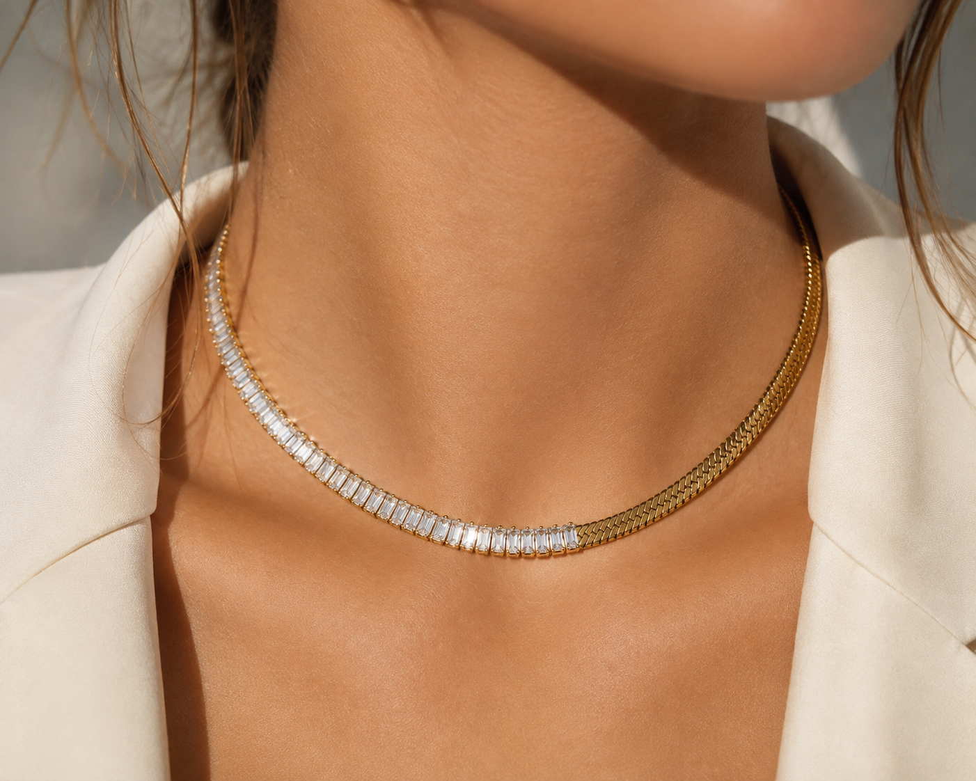 Half Crystal Snake Necklace