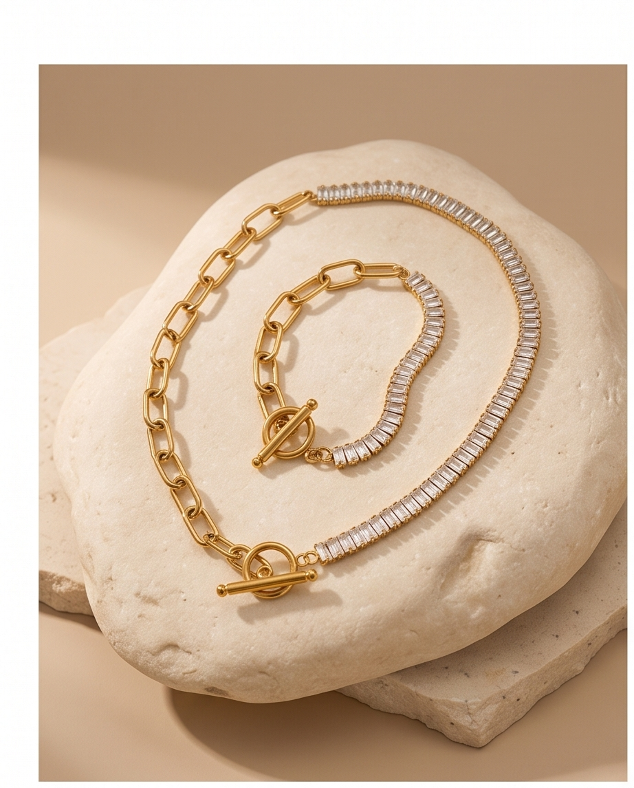 Noble Two Tone Necklace & Bracelet Set