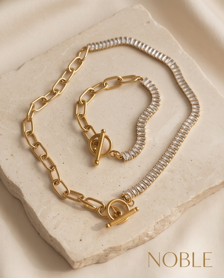Noble Two Tone Necklace & Bracelet Set
