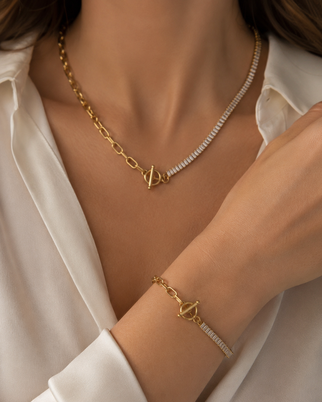 Noble Two Tone Necklace & Bracelet Set